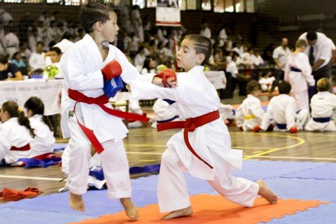 tubaronenses-conquistam-medalhas-em-estadual-1 Emanuel de Souza (D), de apenas 7 anos, ganhou ouro no kumitê até 8 anos