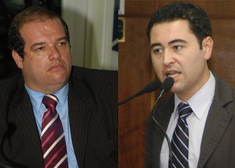 vereador-pedira-detalhamento-de-gastos-1 Brunato (E) e Evandro continuam a trocar farpas por causa da aplicação do ISS dos bancos.