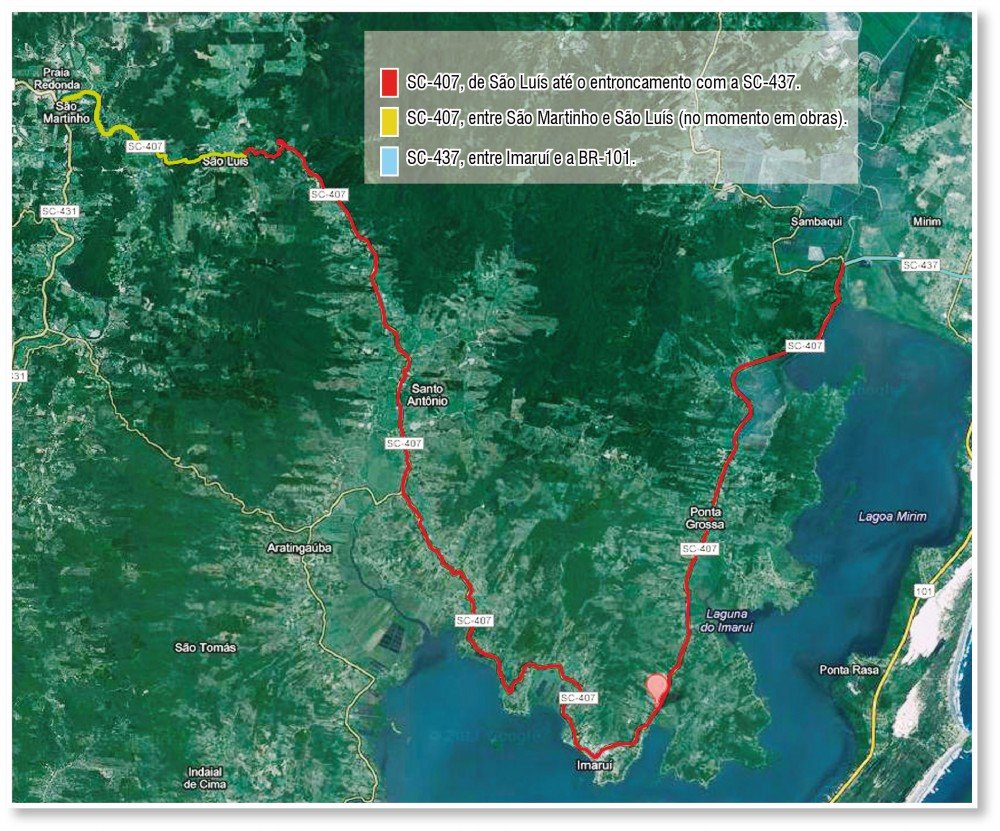 investimento-e-planejado-1 No mapa, os três pontos de pavimentação necessários para estruturar Imaruí para alavancar um dos maiores potenciais do município: o turismo religioso, despertado por conta da beata Albertina Berkenbrock.