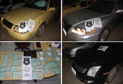 mais-quatro-integrantes-sao-identificados-1 Os carros possuem motores potentes para facilitar a fuga. Dois deles tinham registro de roubos. Também foram apreendidos 94 documentos de certificado de registro e licenciamento de veículos. Fotos: Polícia Civil de Tubarão/Notisul