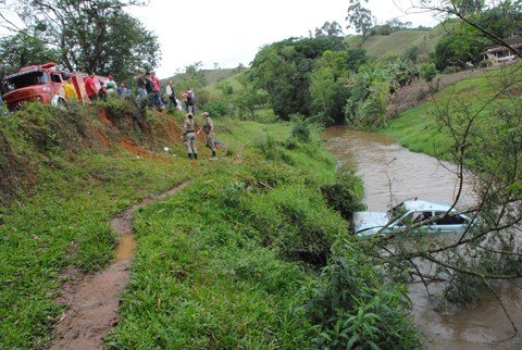 carro-cai-em-corrego-e-passageiro-morre-1 As meninas foram retiradas pelo morador da localidade, Nivaldo Mattei, que passava no lugar e viu o carro na água. Foto: Chênia Cenci/Divulgação/Notisul