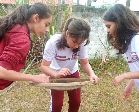 tesouro-do-sitio-arqueologico-do-stella-maris-e-desvendado-1 Alunos usaram as técnicas que aprenderam para desvendar os mistérios do sítio construído na escola um ano antes. Foto: Colégio Stella Maris/Divulgação/Notisul