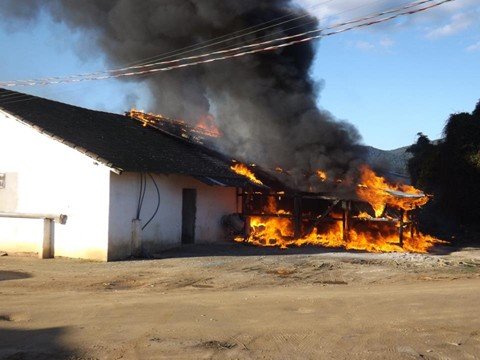 Moradores e funcionários se unem para conter chamas