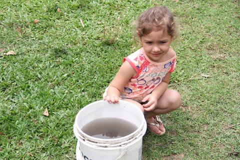 monitoramento-continua-1 A filha de Renato, Lívia Mendonça Antunes, 3 anos, mostra a alteração da coloração da água no bairro Km 63