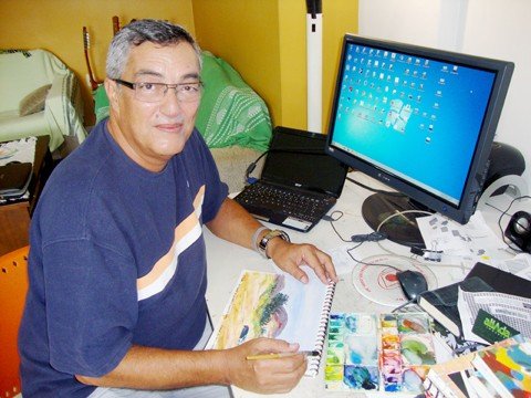 espontaneidade-e-a-marca-do-artista-1 Jony divide seu tempo entre a família, a universidade e a pintura. E utiliza o seu apartamento como uma janela para a criação. Foto: Silvana Lucas/Notisul.