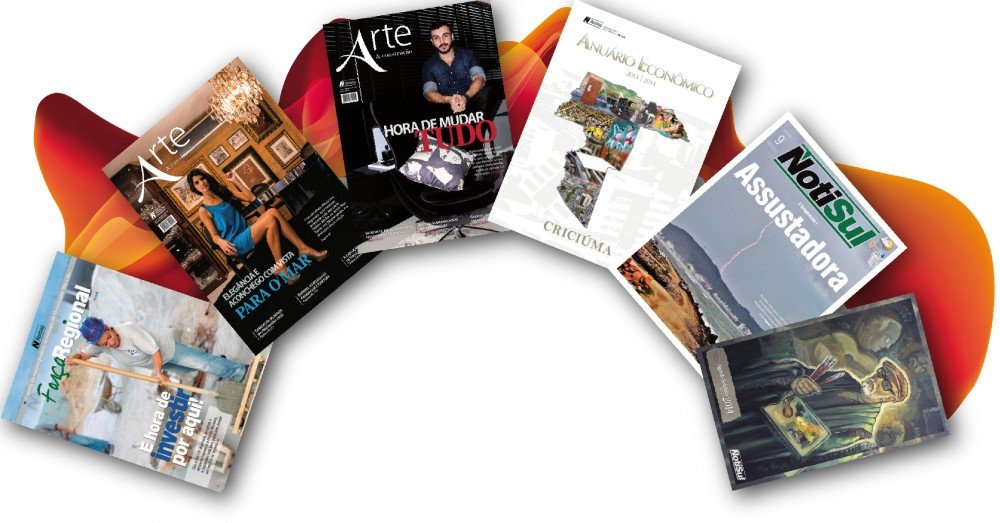 jornal-especiais-e-revistas-de-sucesso-1 Jornal, Anuário Econômico, Força Regional, Arte & Construção, Agenda Solidária e Tudo fazem parte do leque de produtos do Notisul e Núcleo Revistas