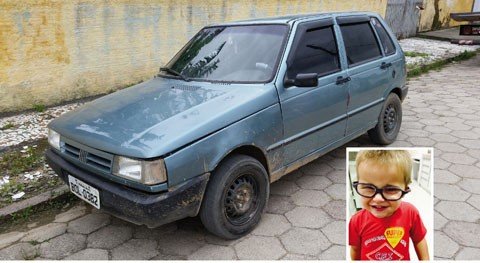 acusado-e-preso-preventivamente-1 O carro foi apreendido para a realização da perícia e o garoto Daniel (em detalhe) segue internado no HNSC - Foto:Polícia Civil de Laguna /Divulgação/Notisul