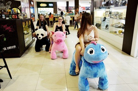 zoologico-de-pelucia-esta-a-solta-1 As adolescentes Ana Carolina, Gabriela e Thainá já sabem como vão aproveitar as férias - Foto:Farol Shopping/Divulgação/Notisul
