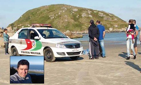 gerente-de-supermercado-morre-afogado-1 Ademir Damião Mesnerovicz, de 30 anos (detalhe), afogou-se ontem à tarde, na Praia da Vila - Foto:Divulgação/Notisul