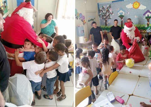 300-brinquedos-sao-distribuidos-em-creches-1 Mais de 200 crianças receberam presentes das mãos do Papai Noel, de policiais, estudantes e professores de direito - Fotos: Keila Alberton/Divulgação/Notisul