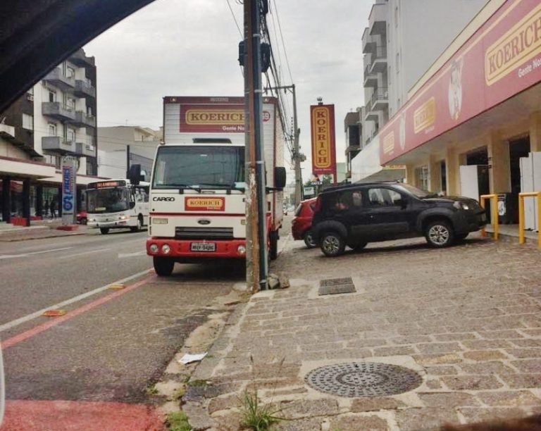 Polêmica: sem espaço para carga e descarga, motorista estaciona sobre ciclofaixa
