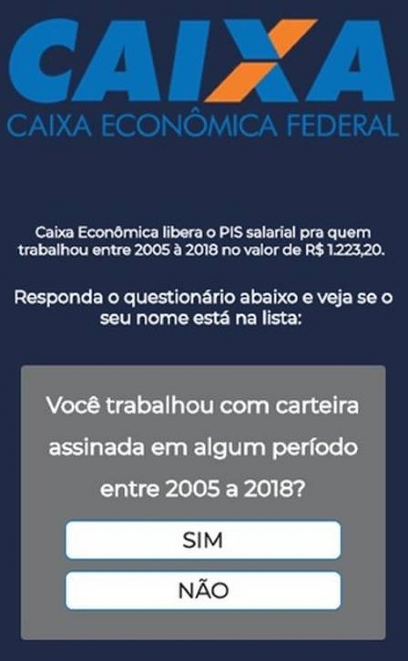 saque-de-cotas-do-pis-pasep-ja-e-alvo-de-novo-golpe-no-whatsapp-1 A tela falsa que induz o internauta a responder a algumas perguntas Foto: Reprodução