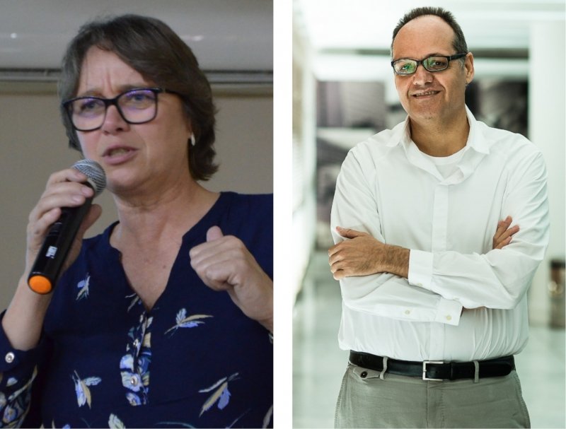 pesquisador-analisa-cenario-2019-em-evento-da-fecam-fiesc-1 Sisi Blind, presidente em exercício da Fecam, e Samuel de Abreu Pessôa, palestrante, doutor em economia