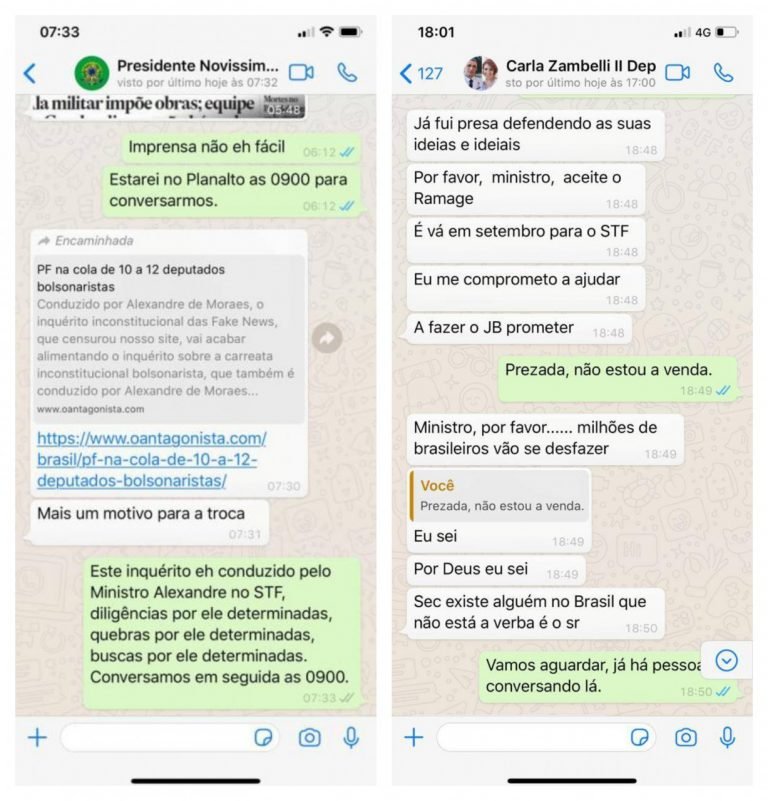 Moro mostra conversa com Bolsonaro para provar que presidente quis interferir na PF Moro mostra conversa com Bolsonaro para provar que presidente quis interferir na PF