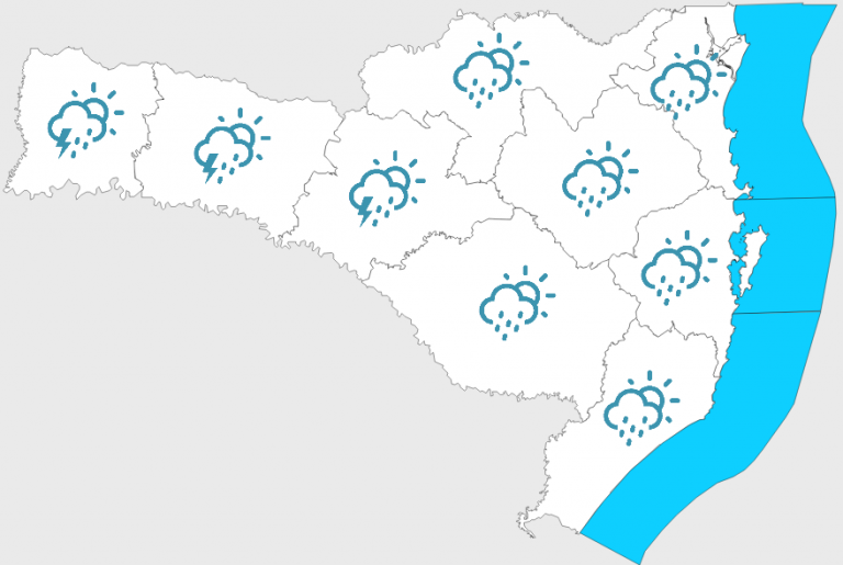 Quarta-feira será de chuva fraca em todas as regiões de SC