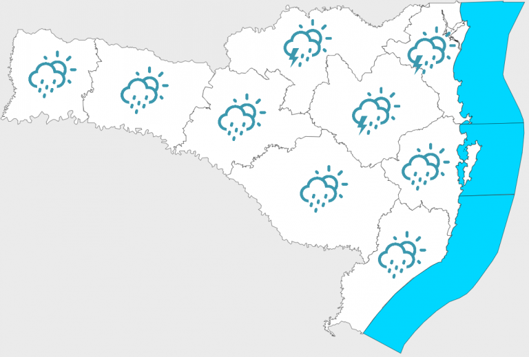 Frente fria sobre SC pode trazer chuva a qualquer hora do dia nesta segunda-feira
