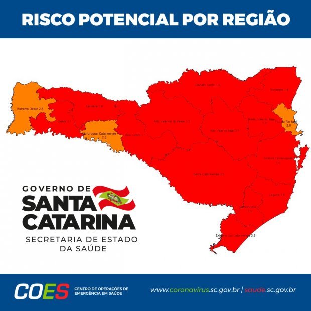 matriz_de_risco_da_covid- #Pracegover Foto: na imagem há o mapa de SC