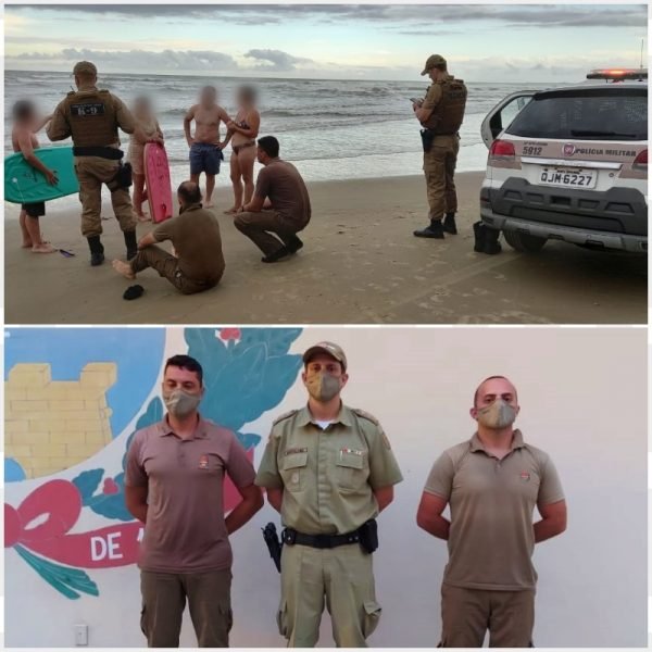 afogamento #Pracegover Foto: nas imagens há policiais, viatura, pessoas na praia