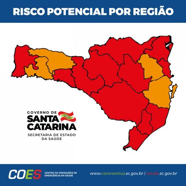 mapa_de_risco #Pracegover Foto: na imagem há o mapa de SC nas cores vermelha e laranja