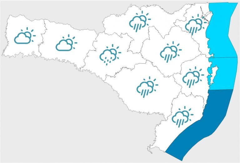 Sábado será de tempo nublado e chuva a qualquer hora do dia em Santa Catarina
