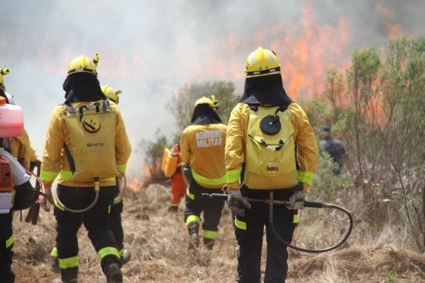 bombeiros_militares #Pracegover Foto: na imagem há bombeiros contendo o fogo em uma mata