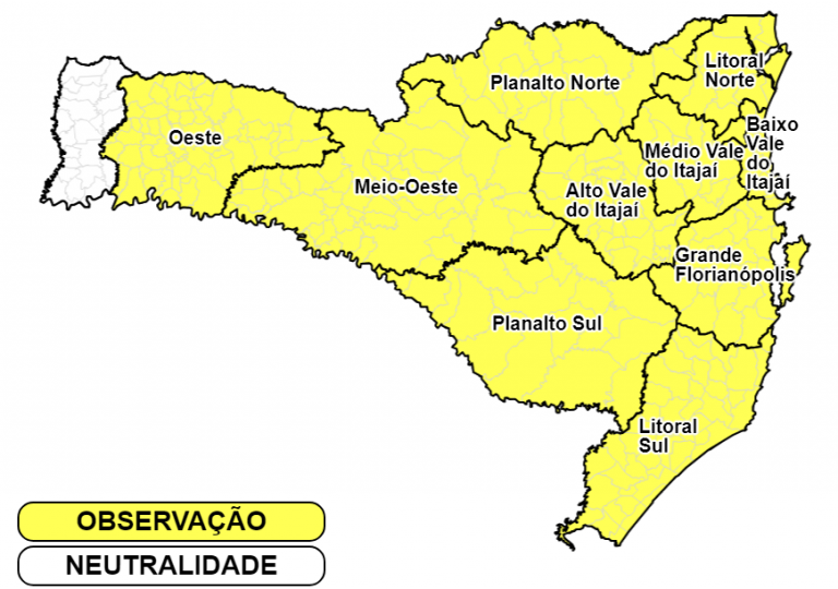 Segue até a madrugada desta quarta-feira risco de temporais em Santa Catarina