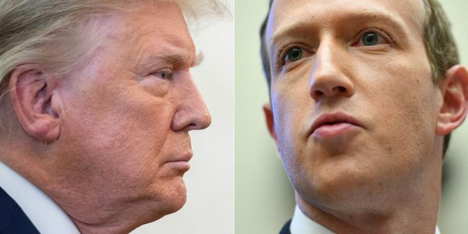 Trump e Zuckerberg #Pracegover Foto: na imagem há dois homens, um deles idoso