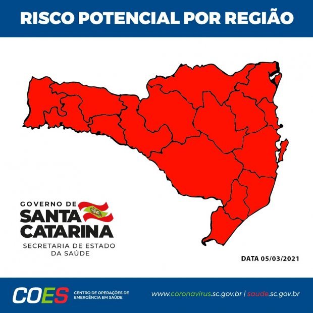 matriz #Pracegover Foto: na imagem há o mapa de Santa Catarina em vermelho