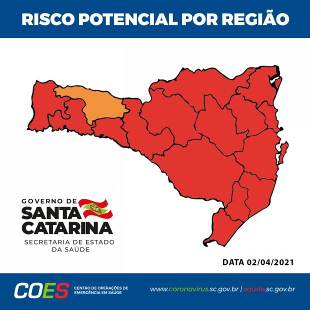 Mapa de Risco Covid-19 aponta que apenas a região de Xanxerê saiu do nível gravíssimo