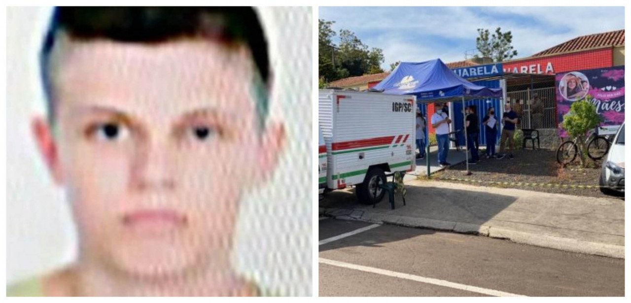 Assassino tentou entrar em todas as salas, mas professoras conseguiram trancar as portas a tempo #Pracegover Na foto, à esquerda reprodução da imagem de Fabiano e à direita a fachada da creche