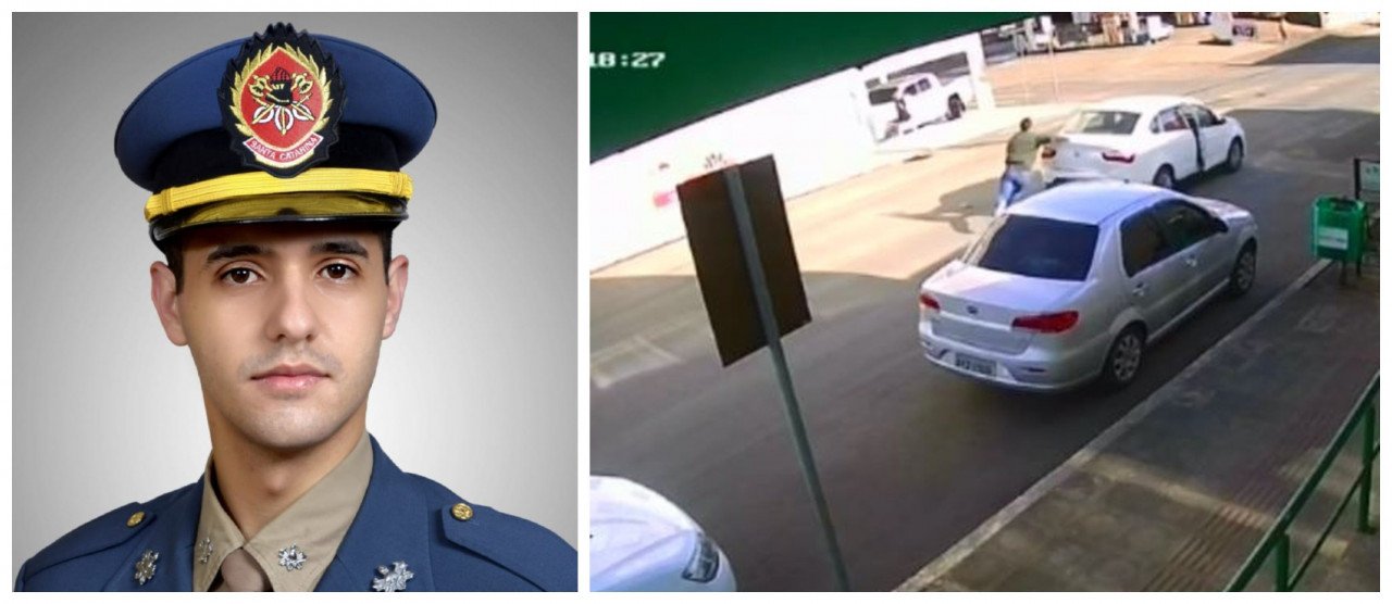 Morador de Capivari de Baixo salva idoso que desmaiou enquanto em dirigia #Pracegover Na foto, à esquerda Vítor com o uniforme de Bombeiro e à direita imagem do carro em movimento