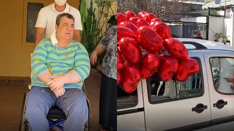 Sem andar há 23 anos, Gerson Brenner ganha carro adaptado após filha fazer arrecadação com fãs #Pracegover Na foto, à esquerda Gerson Brenner em uma cadeira de rodas e à direita um carro decorado com balões