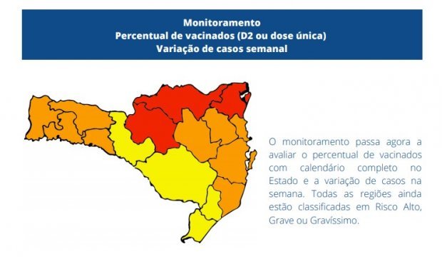 matriz #Pracegover foto: na imagem o mapa de SC nas cores laranja, amarelo e vermelho