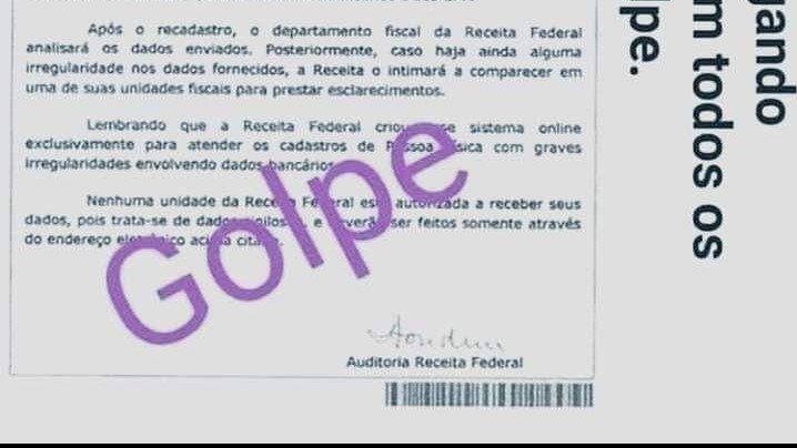 Receita Federal alerta para golpe da regularização de dados cadastrais