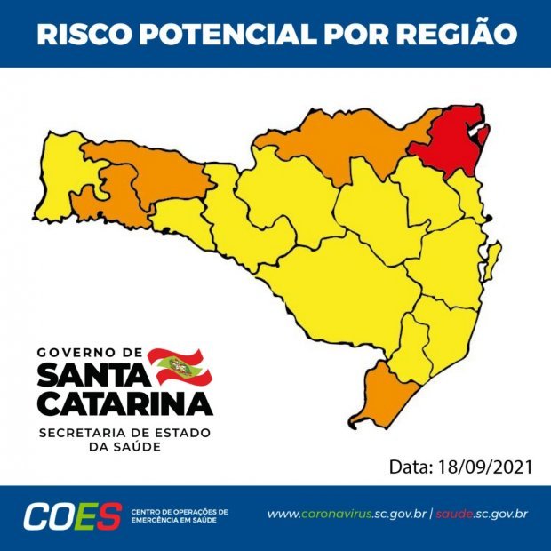 matriz_18_09_2021 #Pracegover foto: na imagem há o mapa de SC nas cores amarela, laranja e vermelho