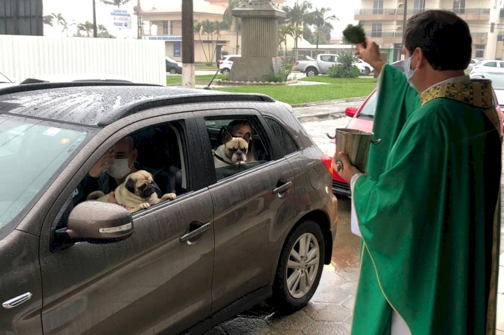 benção #Prcegover foto: na imagem há pessoas, animais e um veículo