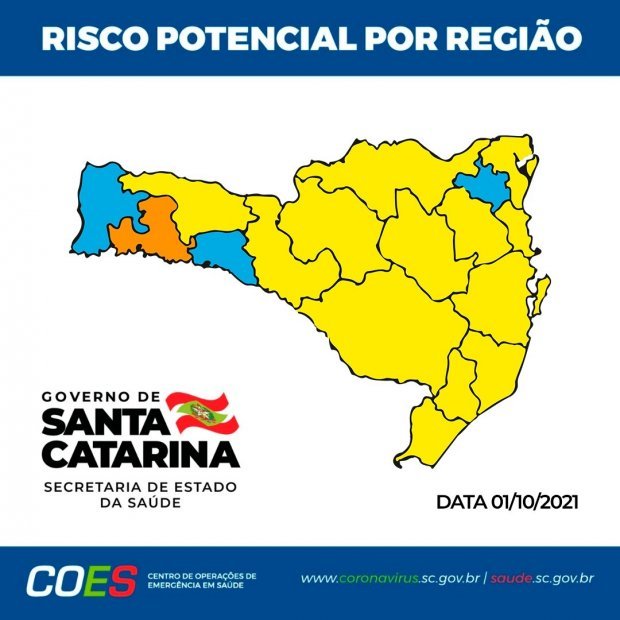 matriz_ #Pracegover foto: na imagem há o mapa de SC nas cores amarela, azul e laranja