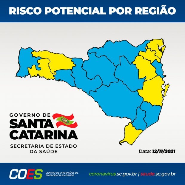 matriz #Pracegover foto: na imagem há o mapa de SC em azul e amarelo