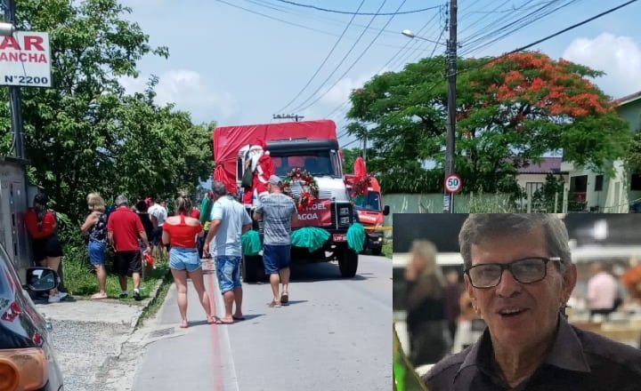 'Papai Noel' de ação social morre ao cair da carreta de Natal, em Gaspar
