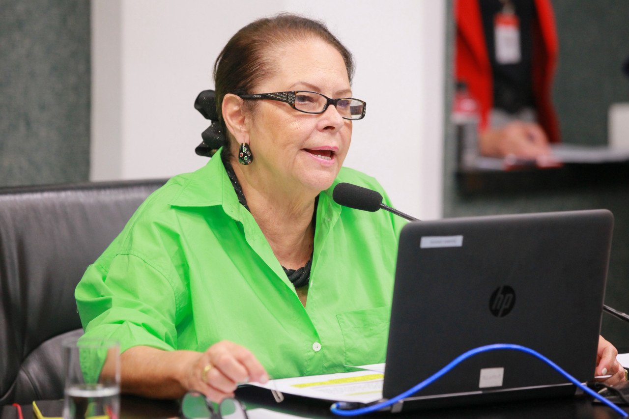 ada de luca #PraCegoVer Na foto, uma mulher fala ao microfone