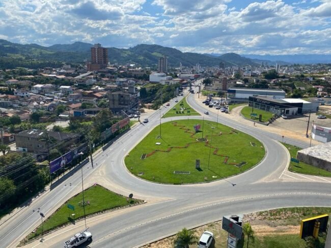 Braço do Norte #ParaTodosVerem Na foto, a vista aérea parcial de Braços do Norte