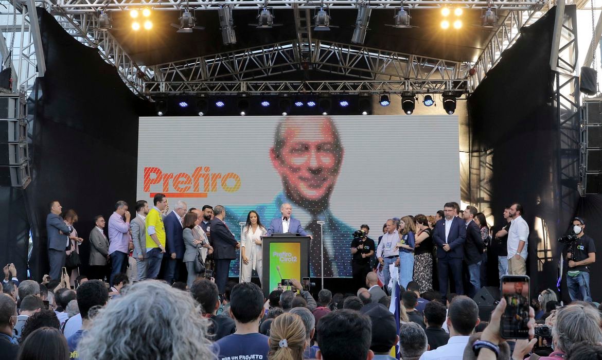 convencao_nacional_do_pdt.2007220782_0 #ParaTodosVerem Na foto, Ciro Gomes, candidato à presidência da República e correligionários do PDT