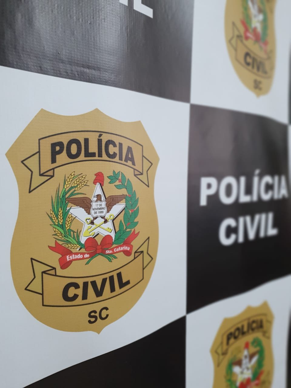 Polícia Civil #ParaTodosVerem Na foto, o símbolo da Polícia Civil de Santa Catarina