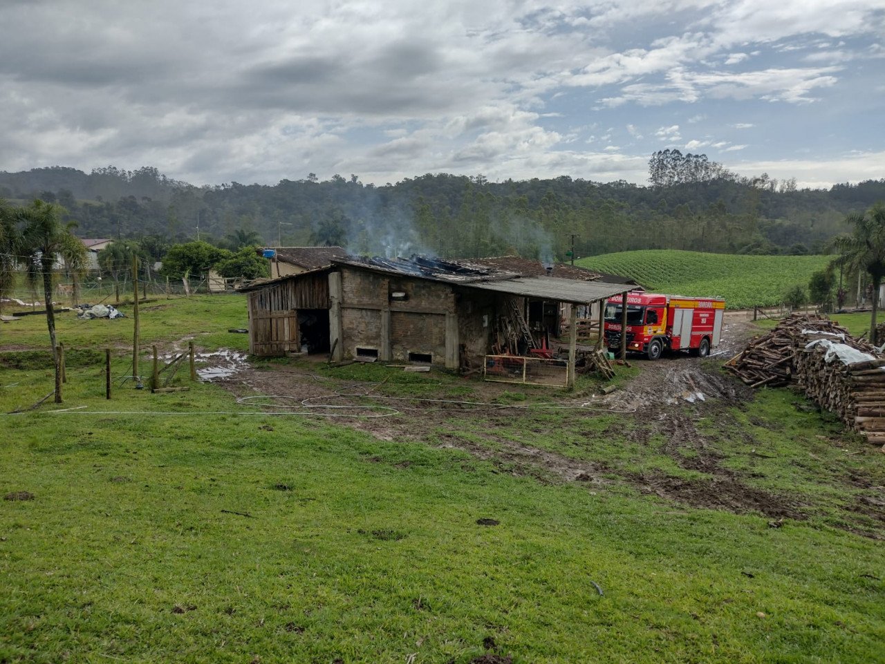 Estufa de fumo é atingida pelo fogo, em Orleans