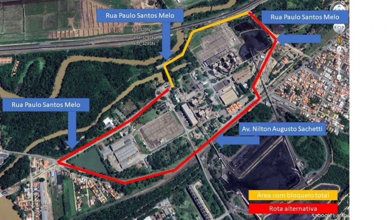 Obras exigem bloqueio próximo a BR-101, em Capivari de Baixo