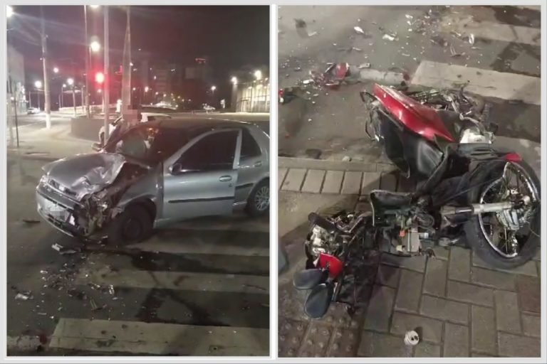 Acidente no Centro de Tubarão deixa três pessoas feridas