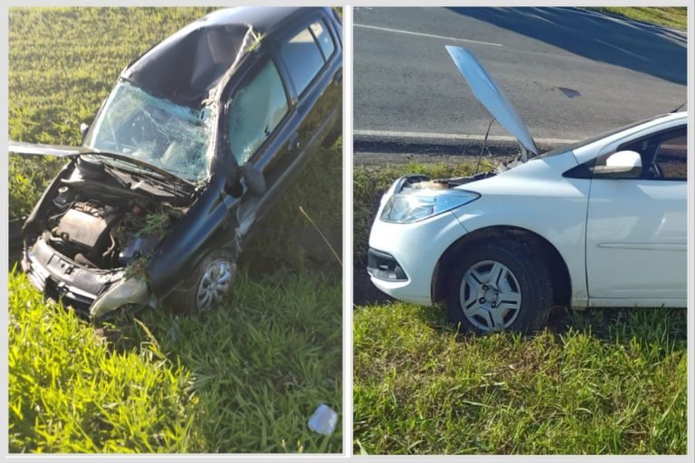 Colisão entre carros provoca capotamento e deixa feridos na BR-101 em Sangão