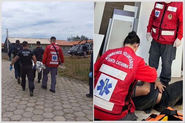 Homens caem de telhados em ocorrências distintas e são hospitalizados em Jaguaruna e Treze de Maio