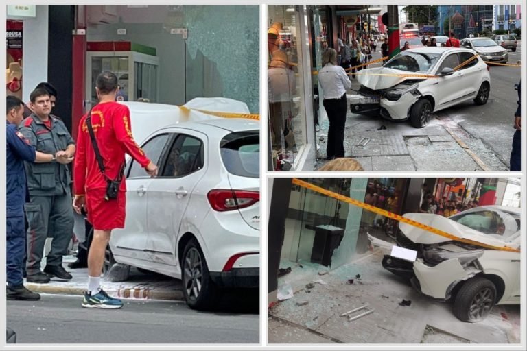 Fiat Argo colide contra loja no Centro de Tubarão; sem feridos