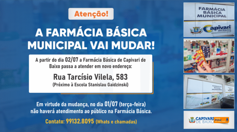 Farmácia Básica de Capivari de Baixo muda de endereço a partir de 2 de julho